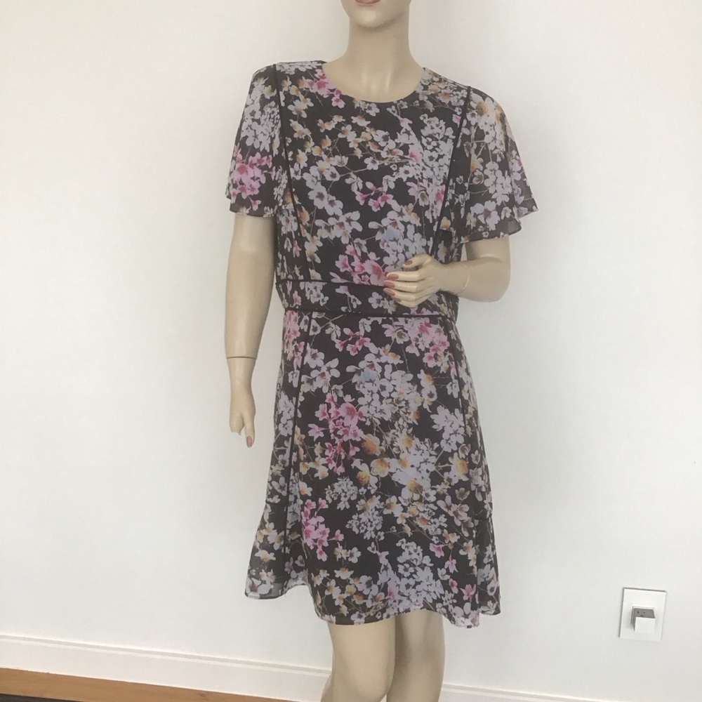 Ted Baker Kaarole Jasmine Floral Fit n Flare Flutter Sleeve‎ Mini Dress 5 L 12